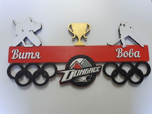 Медальница Хоккей с логотипом. Держатель для медалей. Холдер для медалей из фанеры.